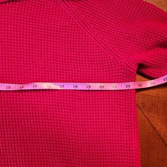 Michael Kors Preppy Waffle Knit Cowl Neck Tunic Sweater, Large, Red w/ Gold Logo - Picture 3 of 8